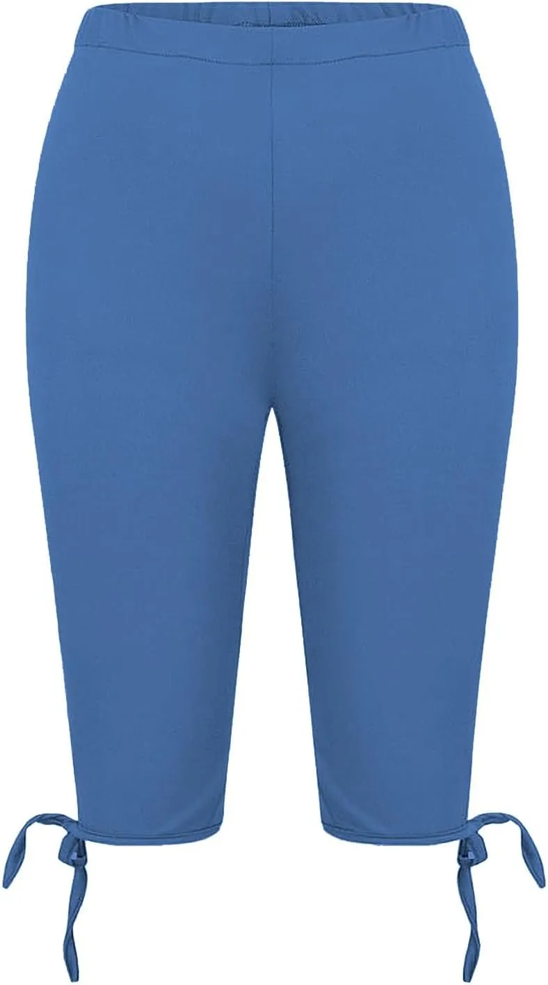 Womens Capris for Summer 2025 High Waist Yoga Pants Solid Color Comfy Stretchy Leggings Workout Compression Pants