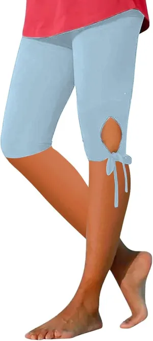Womens Capris for Summer 2025 High Waist Yoga Pants Solid Color Comfy Stretchy Leggings Workout Compression Pants