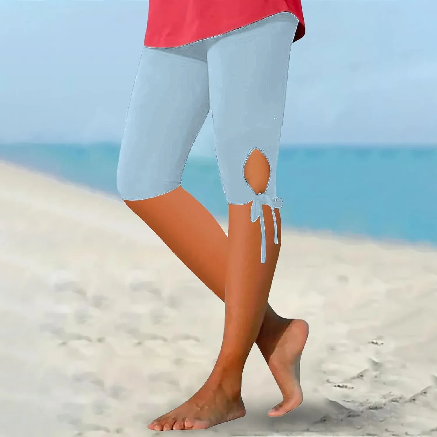 Womens Capris for Summer 2025 High Waist Yoga Pants Solid Color Comfy Stretchy Leggings Workout Compression Pants