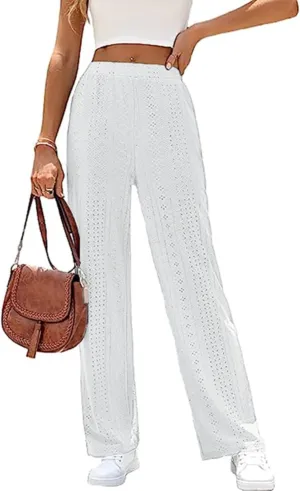 Women's Casual Elastic High Waist Trousers with Pockets Lightweight Straight Wide Leg Plus Size Casual Business Pants