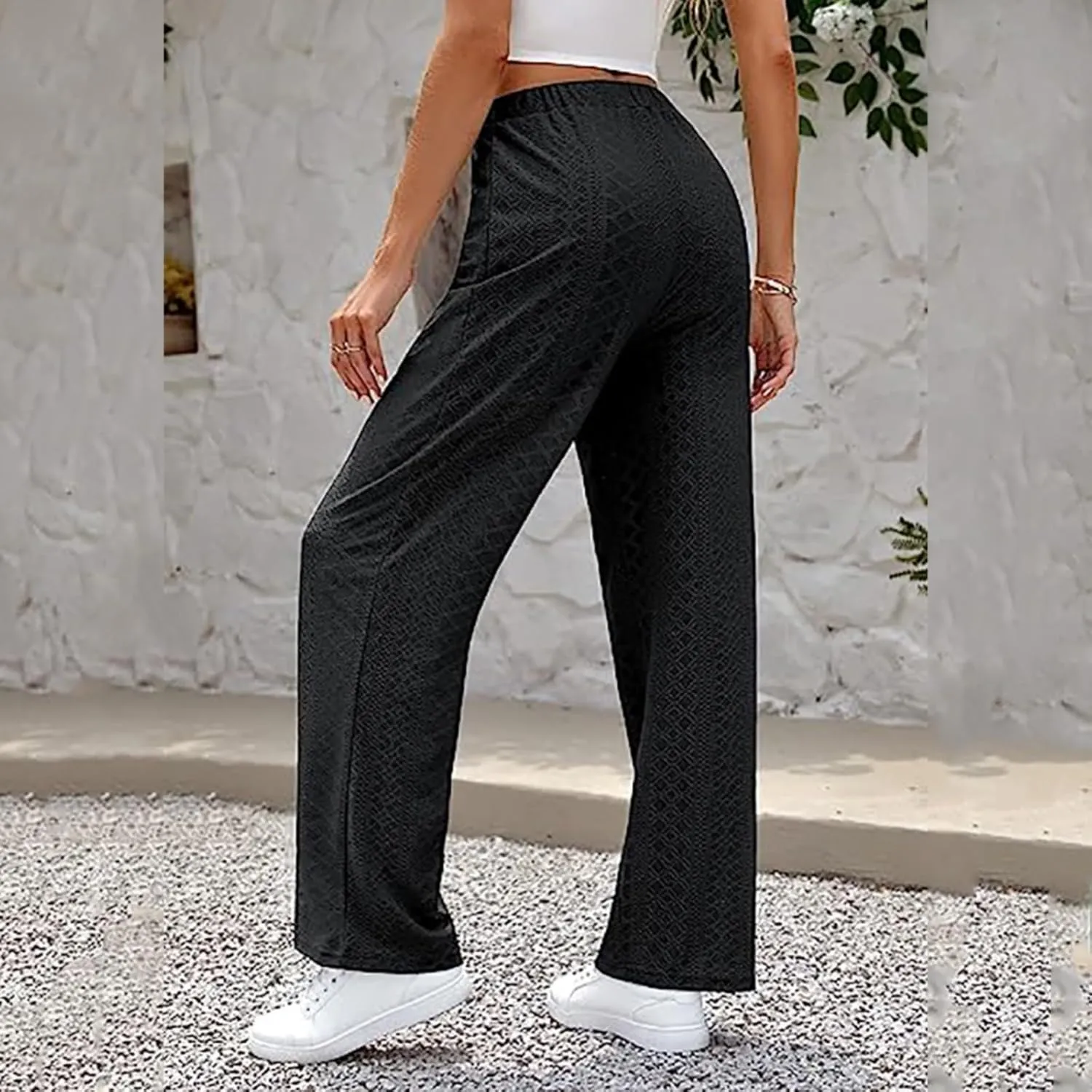 Women's Casual Elastic High Waist Trousers with Pockets Lightweight Straight Wide Leg Plus Size Casual Business Pants