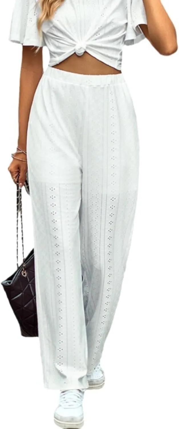 Women's Casual Elastic High Waist Trousers with Pockets Lightweight Straight Wide Leg Plus Size Casual Business Pants