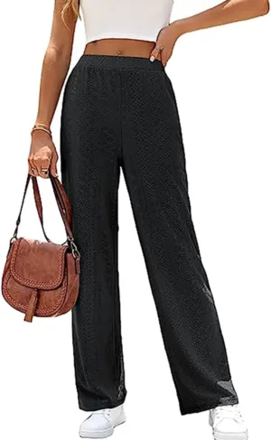 Women's Casual Elastic High Waist Trousers with Pockets Lightweight Straight Wide Leg Plus Size Casual Business Pants