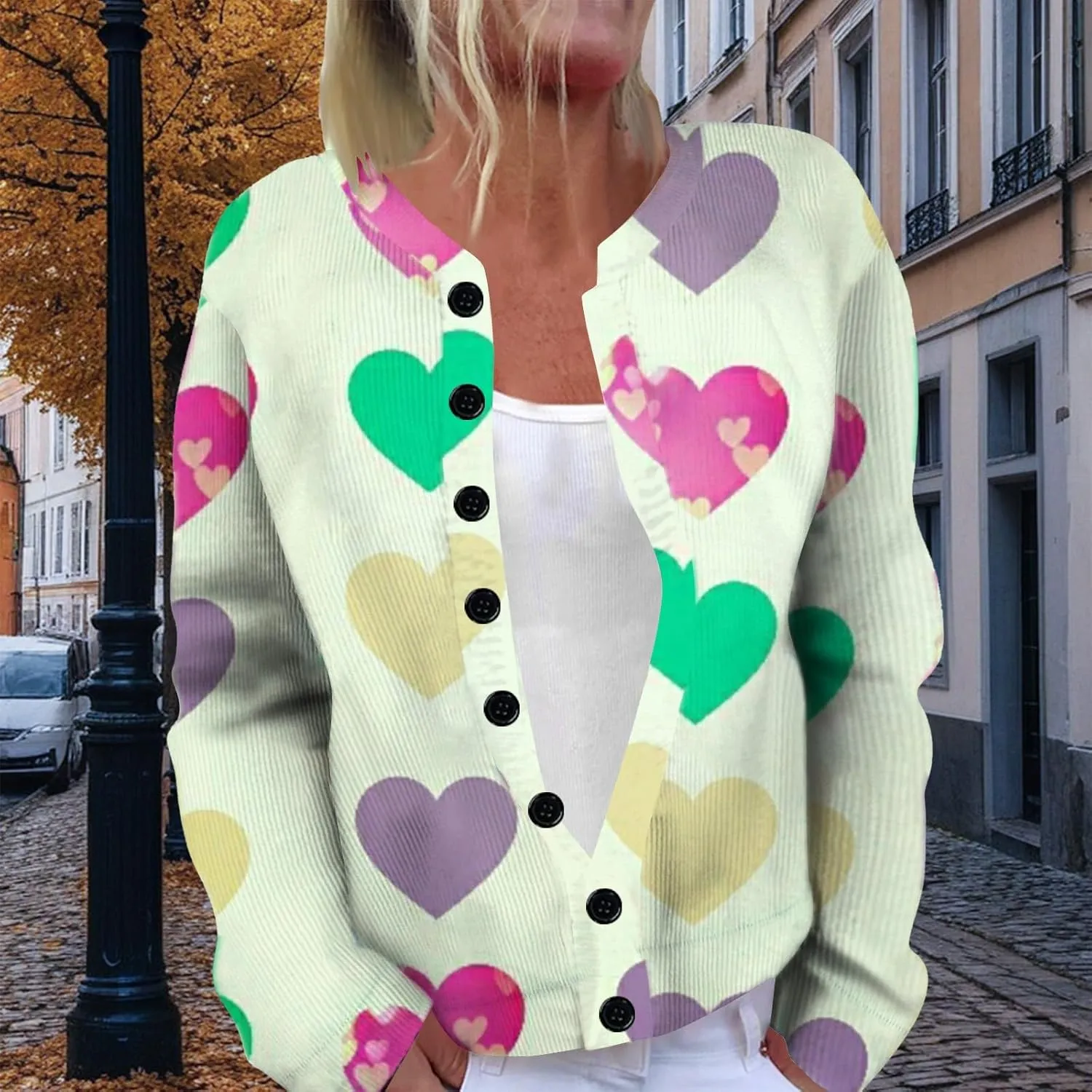 Womens Chunky Cardigan Cable Knit Sweaters for Women 2025 Trendy Love Heart Y2K Knitted Outerwear