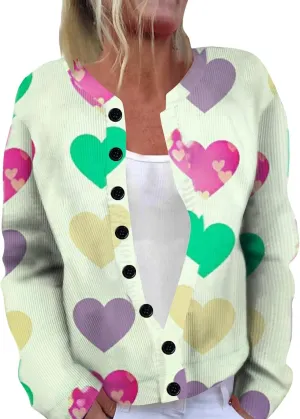 Womens Chunky Cardigan Cable Knit Sweaters for Women 2025 Trendy Love Heart Y2K Knitted Outerwear