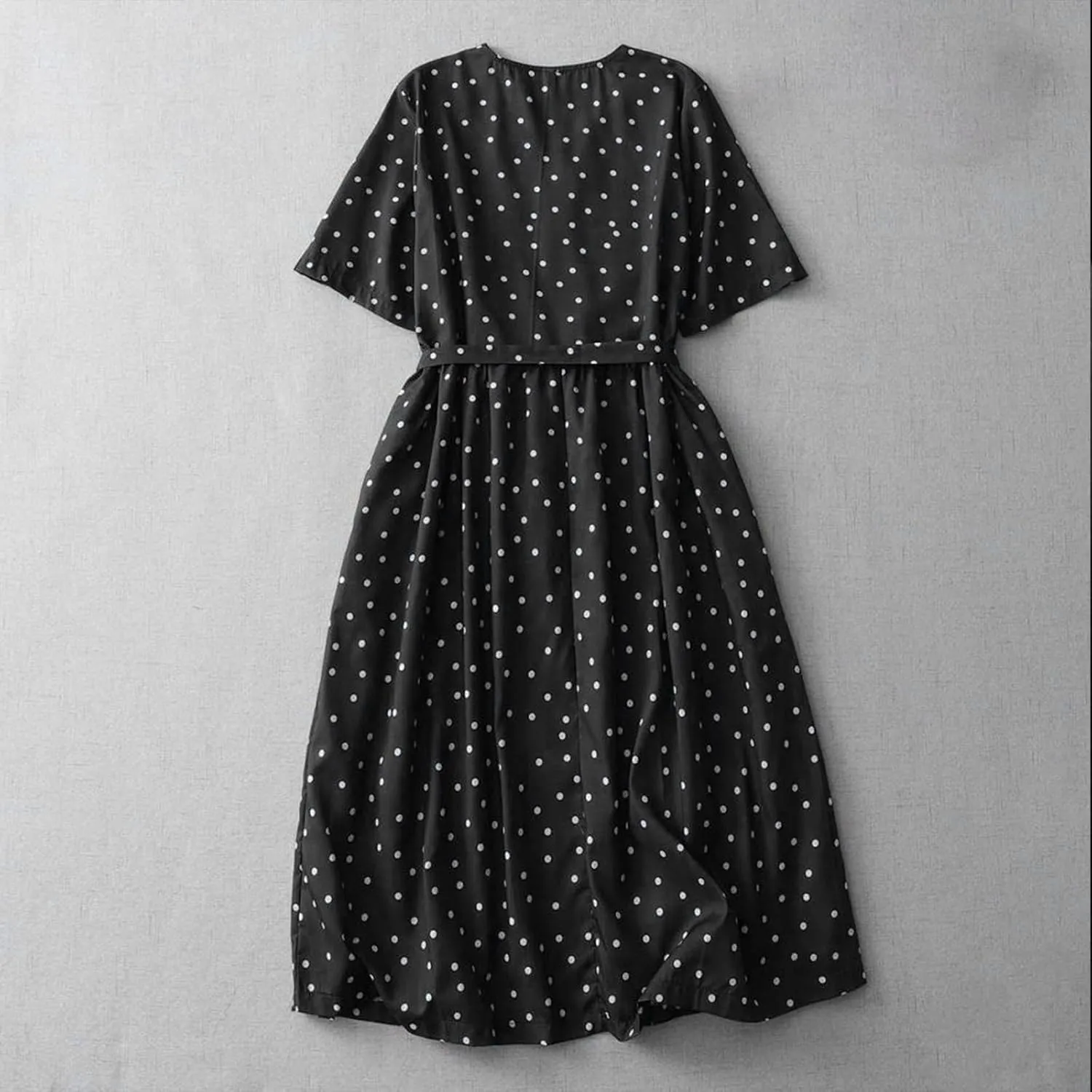 Womens Cotton Linen Dresses Summer Short Sleeve Polka Dot A Line Dresses Flowy Summer Vacation Clothes