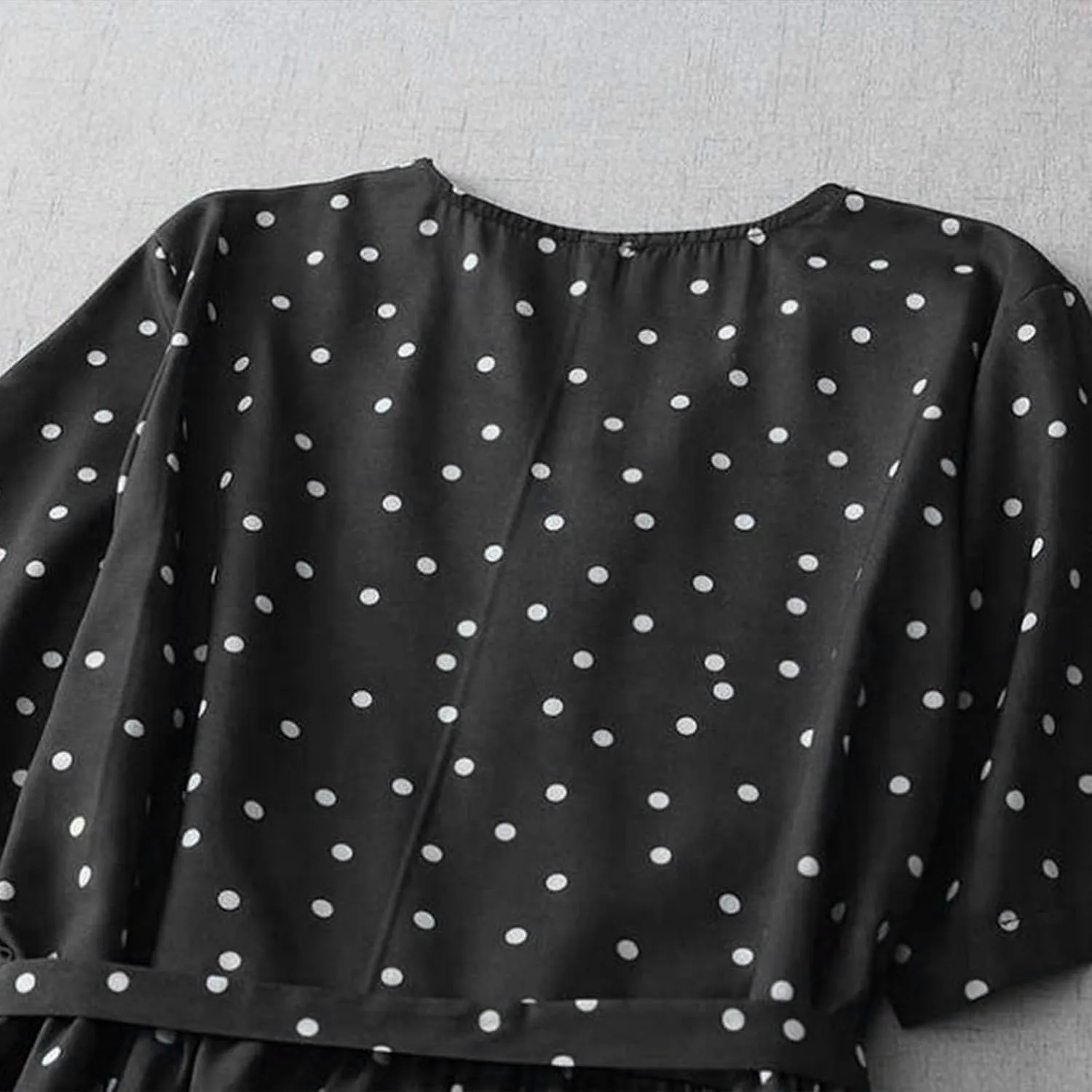 Womens Cotton Linen Dresses Summer Short Sleeve Polka Dot A Line Dresses Flowy Summer Vacation Clothes