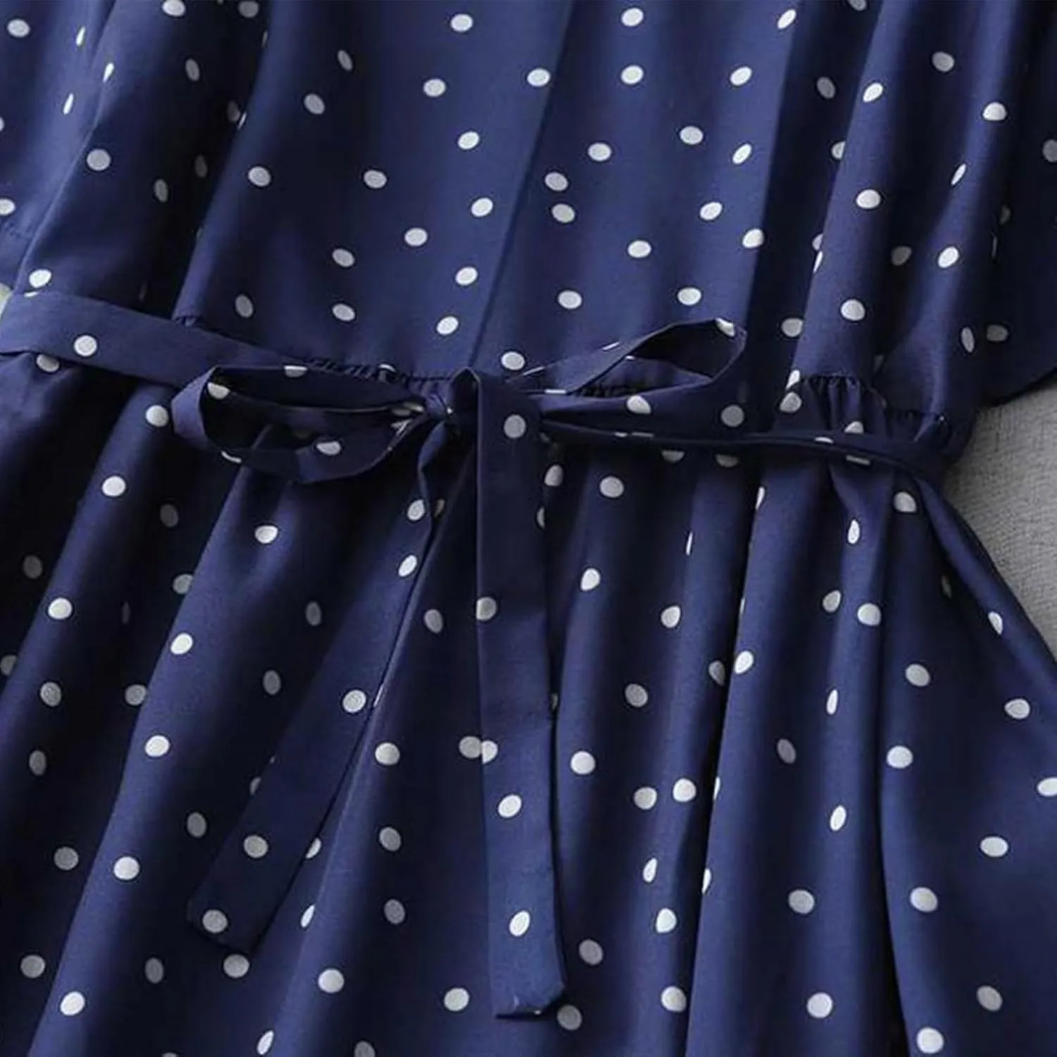 Womens Cotton Linen Dresses Summer Short Sleeve Polka Dot A Line Dresses Flowy Summer Vacation Clothes
