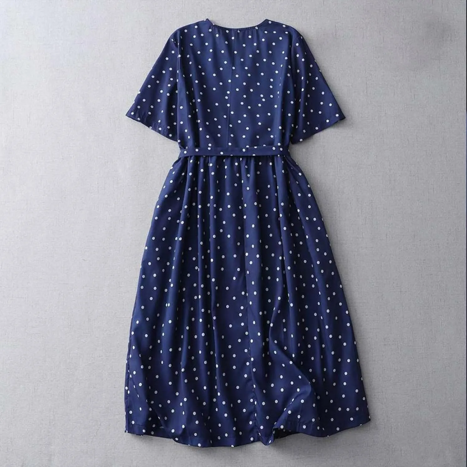 Womens Cotton Linen Dresses Summer Short Sleeve Polka Dot A Line Dresses Flowy Summer Vacation Clothes