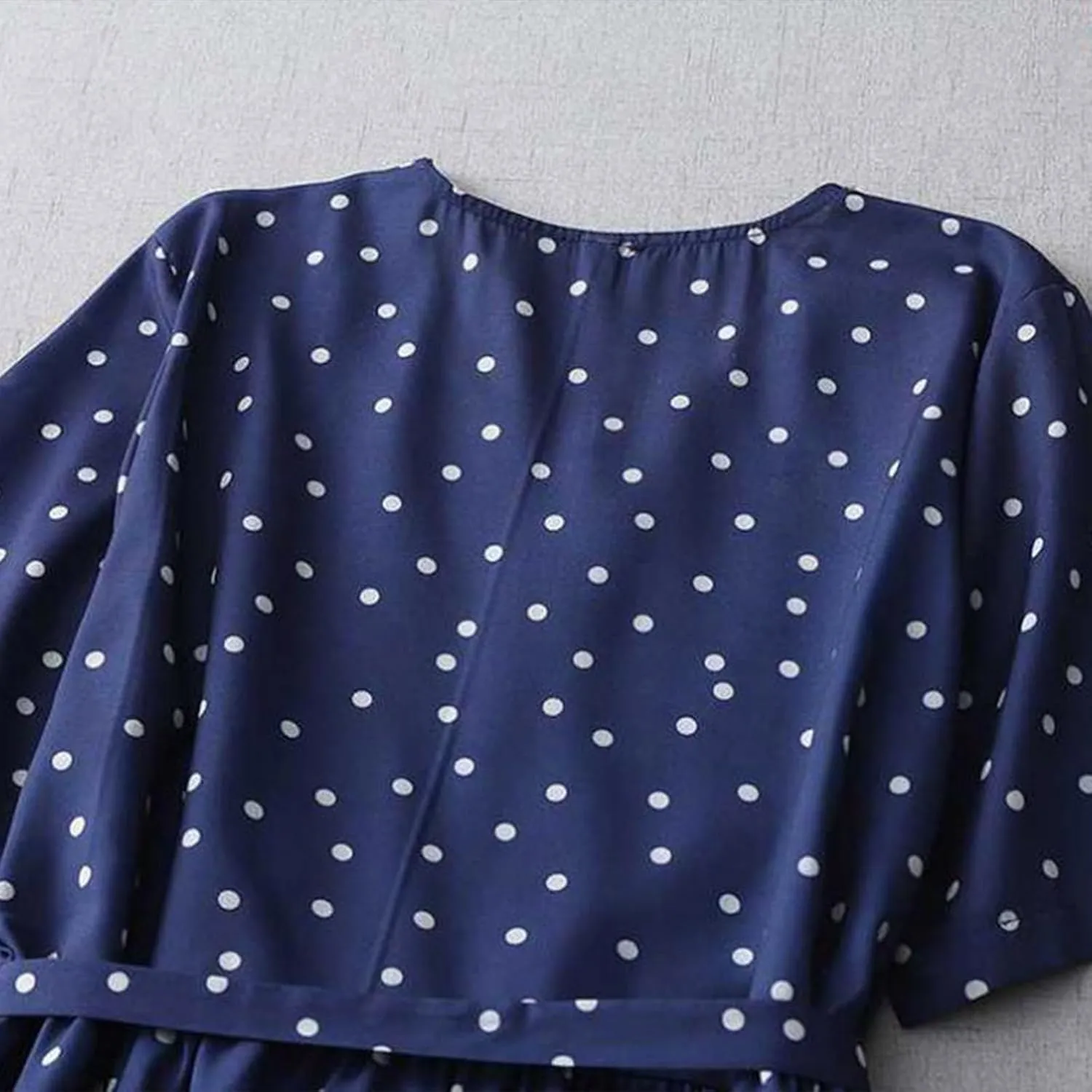Womens Cotton Linen Dresses Summer Short Sleeve Polka Dot A Line Dresses Flowy Summer Vacation Clothes