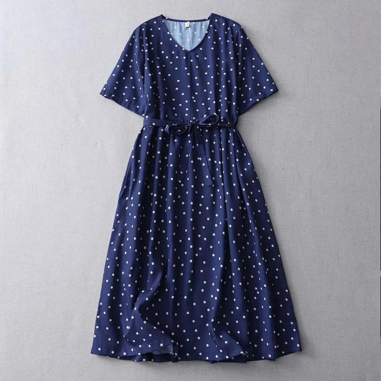 Womens Cotton Linen Dresses Summer Short Sleeve Polka Dot A Line Dresses Flowy Summer Vacation Clothes