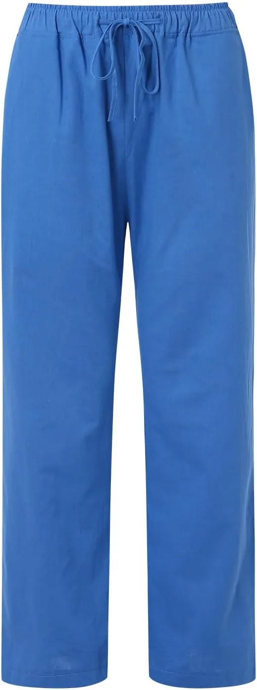 Womens Cotton Linen Summer Palazzo Pant Flowy Wide Leg Beach Pants High Waist Soft Trouser with Pocket