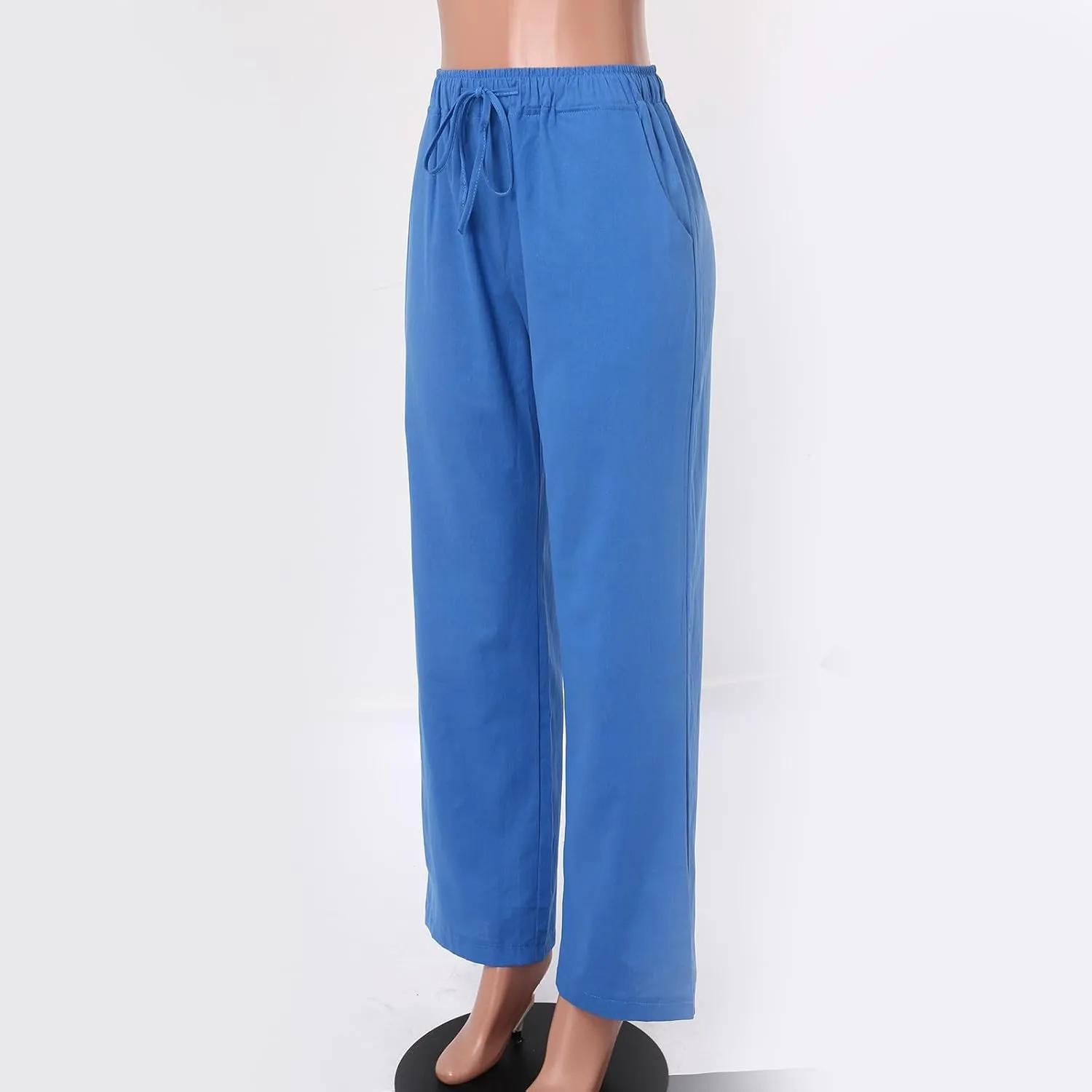 Womens Cotton Linen Summer Palazzo Pant Flowy Wide Leg Beach Pants High Waist Soft Trouser with Pocket