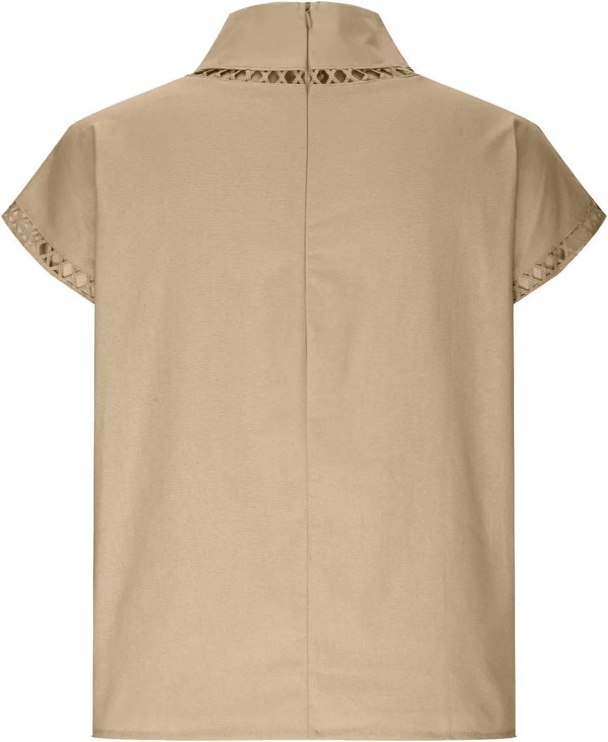 Womens Cotton Linen Tops Temperament Flying Sleeve Shirts High Round Neck Basic Summer Loose Fit Blouse Tees T-Shirt
