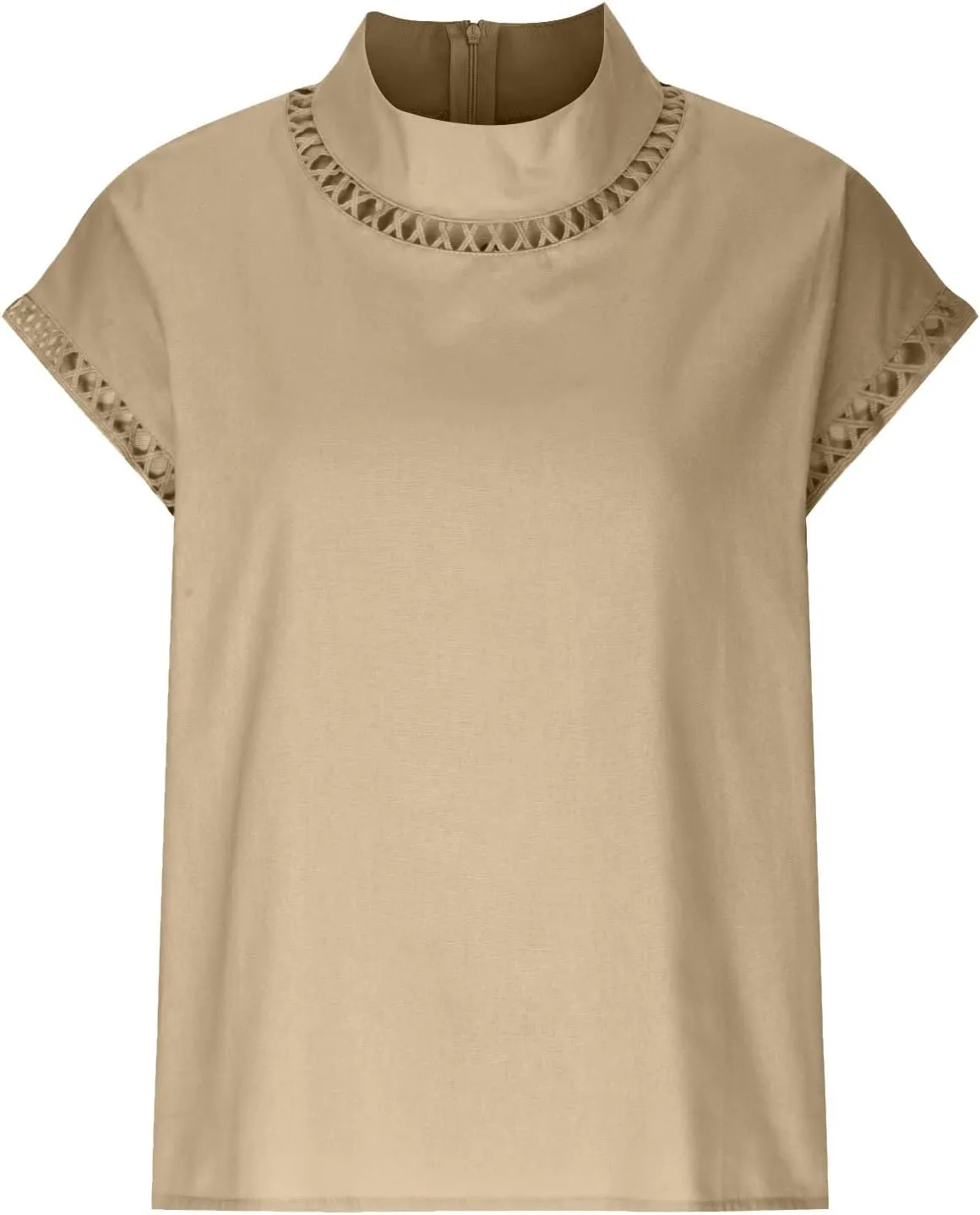 Womens Cotton Linen Tops Temperament Flying Sleeve Shirts High Round Neck Basic Summer Loose Fit Blouse Tees T-Shirt