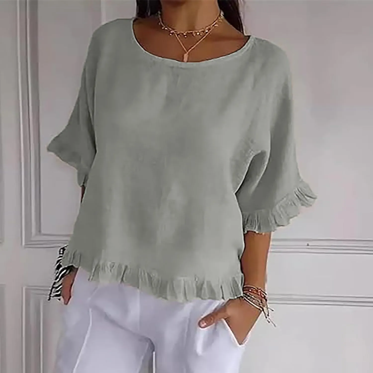 Womens Cotton Tops High Neck Cap Sleeve Shirt Comfy Business Work Blouses Tunic Tops Loose Fit Pullover Summer Outfits