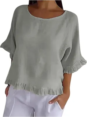 Womens Cotton Tops High Neck Cap Sleeve Shirt Comfy Business Work Blouses Tunic Tops Loose Fit Pullover Summer Outfits