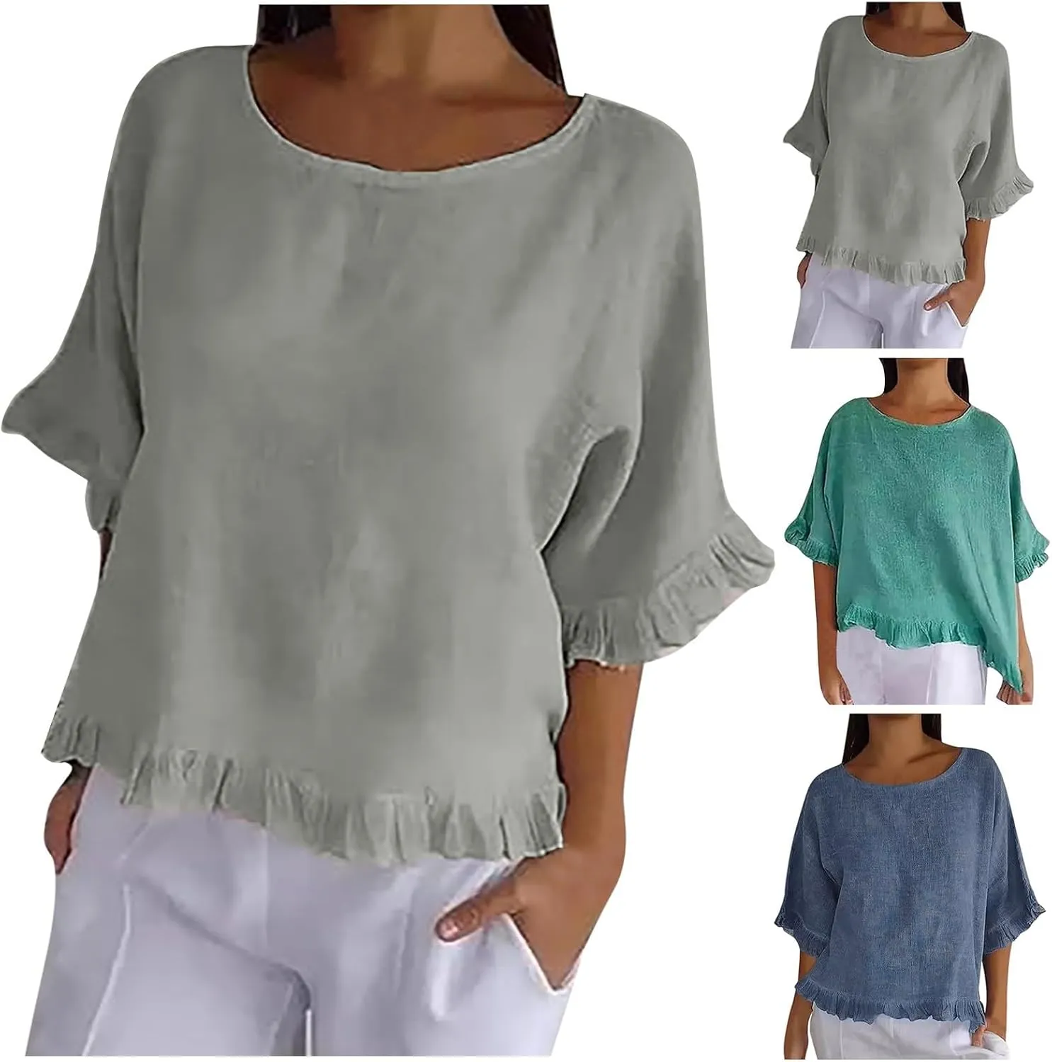 Womens Cotton Tops High Neck Cap Sleeve Shirt Comfy Business Work Blouses Tunic Tops Loose Fit Pullover Summer Outfits