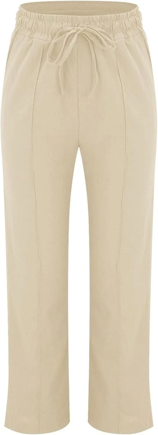Women's Fresh Solid Color High Waist Trousers Temperament Simple Fashion Pant Personalized Wide-Leg Straight Trousers
