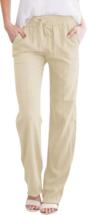 Women's Fresh Solid Color High Waist Trousers Temperament Simple Fashion Pant Personalized Wide-Leg Straight Trousers