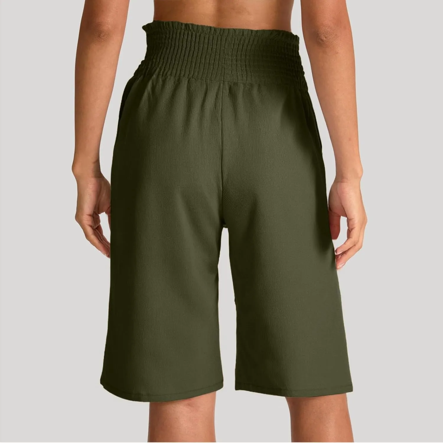 Womens High Waisted Shorts,Bermuda Shorts for Women, Wide Leg Knee Length Linen Causal Comfy Summer Pants with Pockets