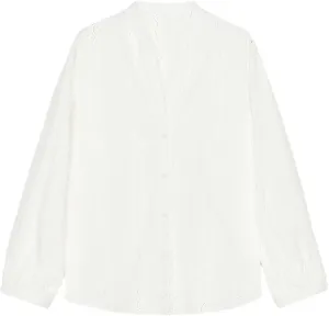 Women's Lace Striped Long Sleeve Shirt V Neck Button Down Blouse Loose Fit Casual Semi-Formal Top