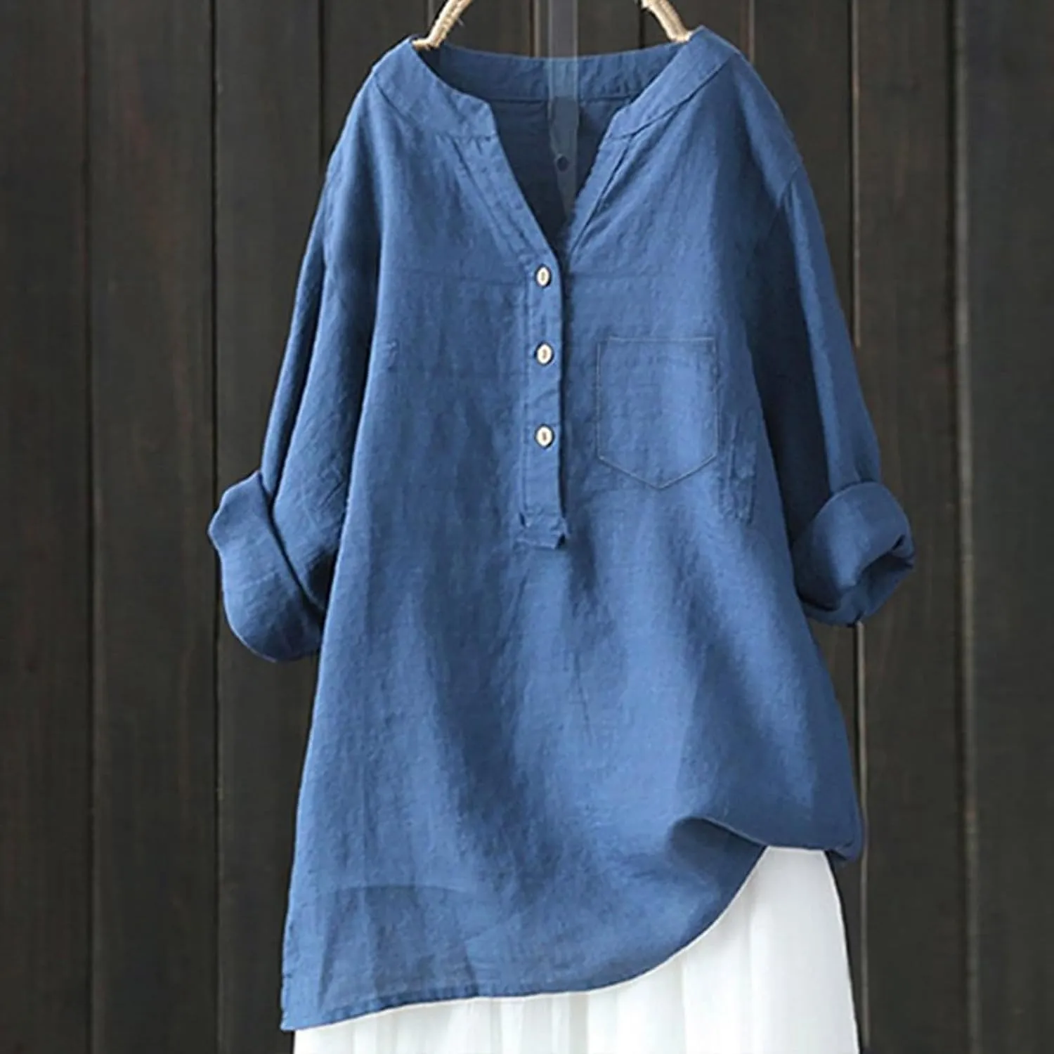 Women's Linen Shirts Summer Cotton Linen Solid Short Sleeve T Shirts Casual Loose Fit Trendy V Neck Blouses