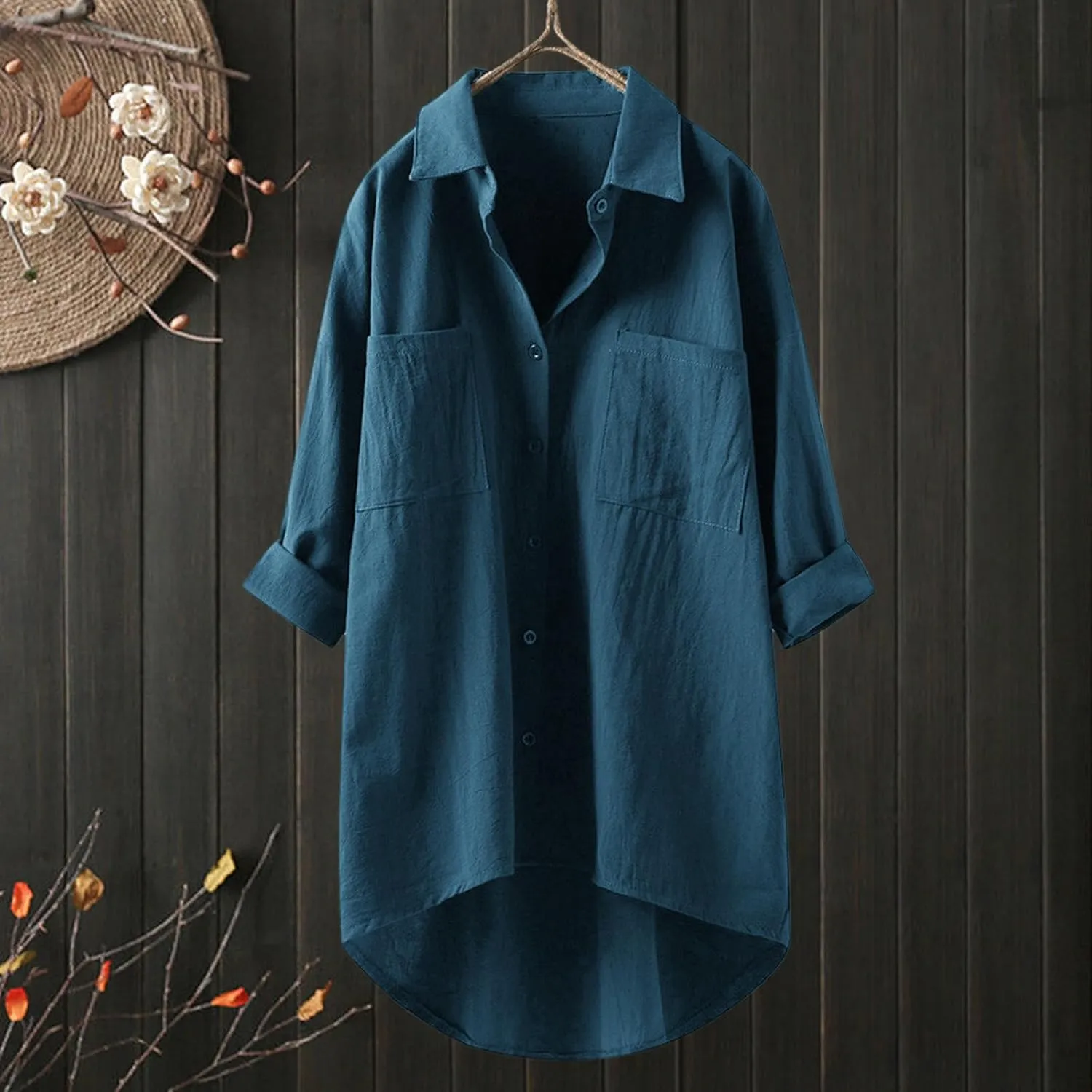Womens Linen Shirts V Neck Buttons Blouses Solid Color Oversized Tops Short Sleeve Loose Fit Tunic Top