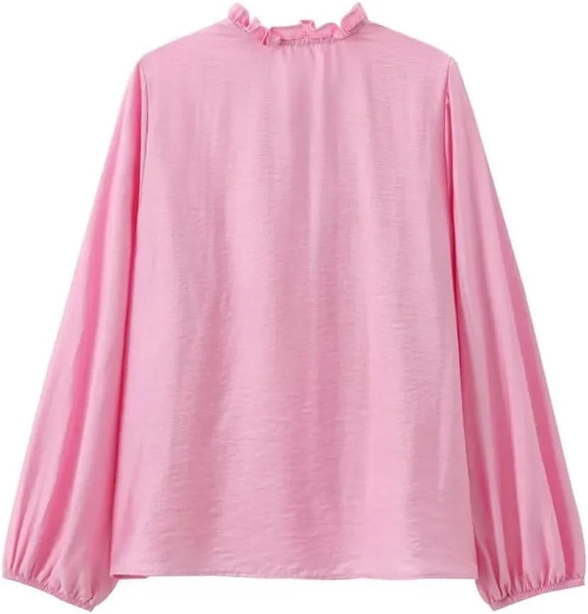 Women's Loose Pullover Shirt Lace Collar Long Sleeve Casual Top Layered Decoration Relaxed Fit Blouse
