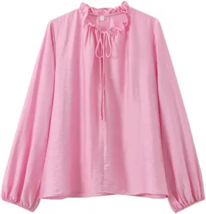 Women's Loose Pullover Shirt Lace Collar Long Sleeve Casual Top Layered Decoration Relaxed Fit Blouse