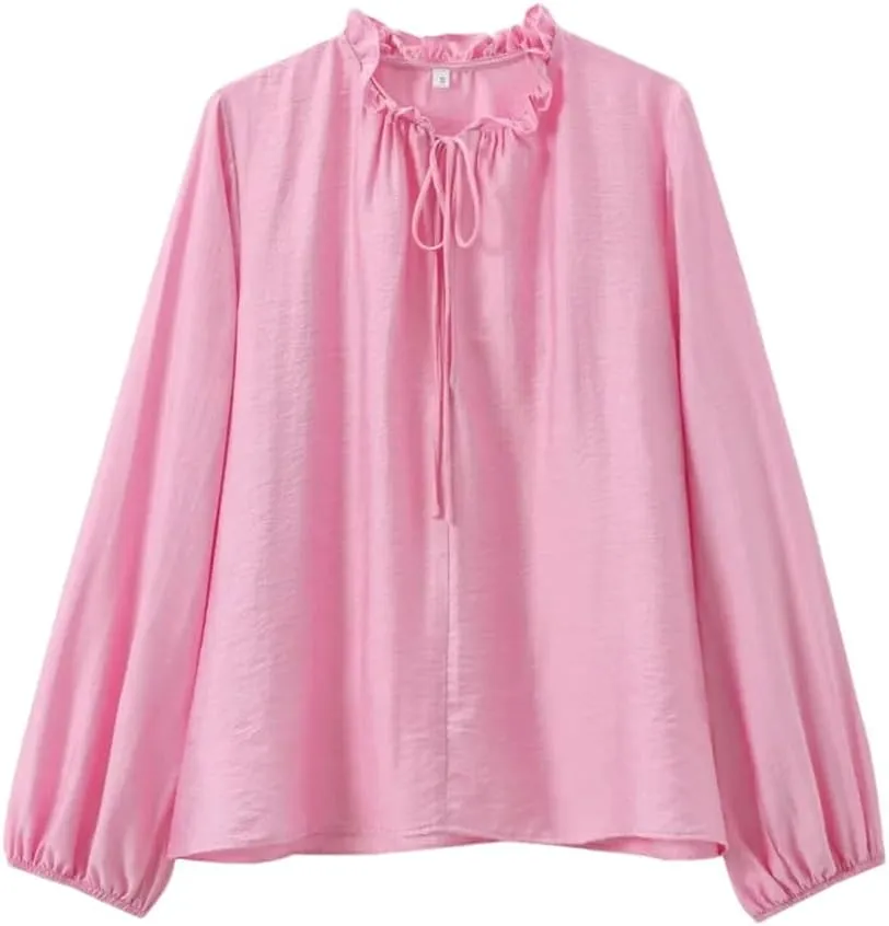 Women's Loose Pullover Shirt Lace Collar Long Sleeve Casual Top Layered Decoration Relaxed Fit Blouse