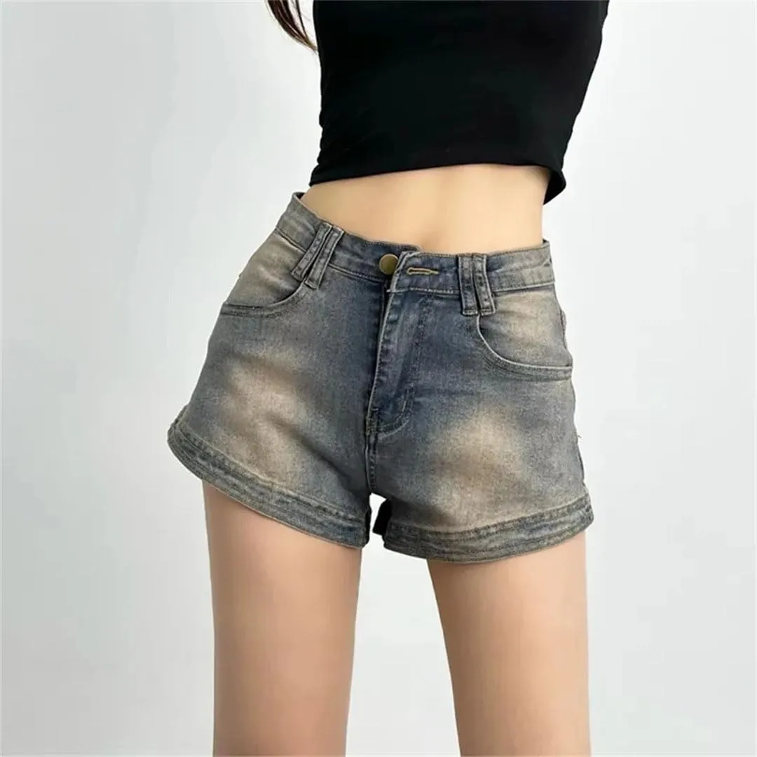 Women's Retro Denim Shorts Harajuku High Street Style Aesthetic Wide Leg Jeans Shorts