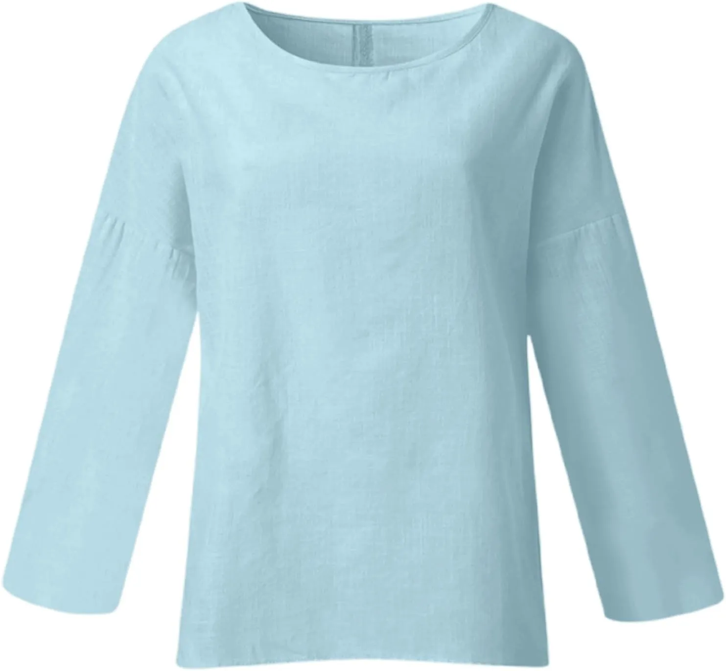 Women's Short Sleeve Linen Shirt Casual Crew Neck Oversized T-Shirt Button Loose Fit Summer Tee Shirt