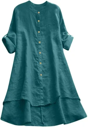 Women's Short Sleeve Linen Shirt Casual Round Neck Oversized T Shirts Plain Loose Fit Summer Tee Shirt
