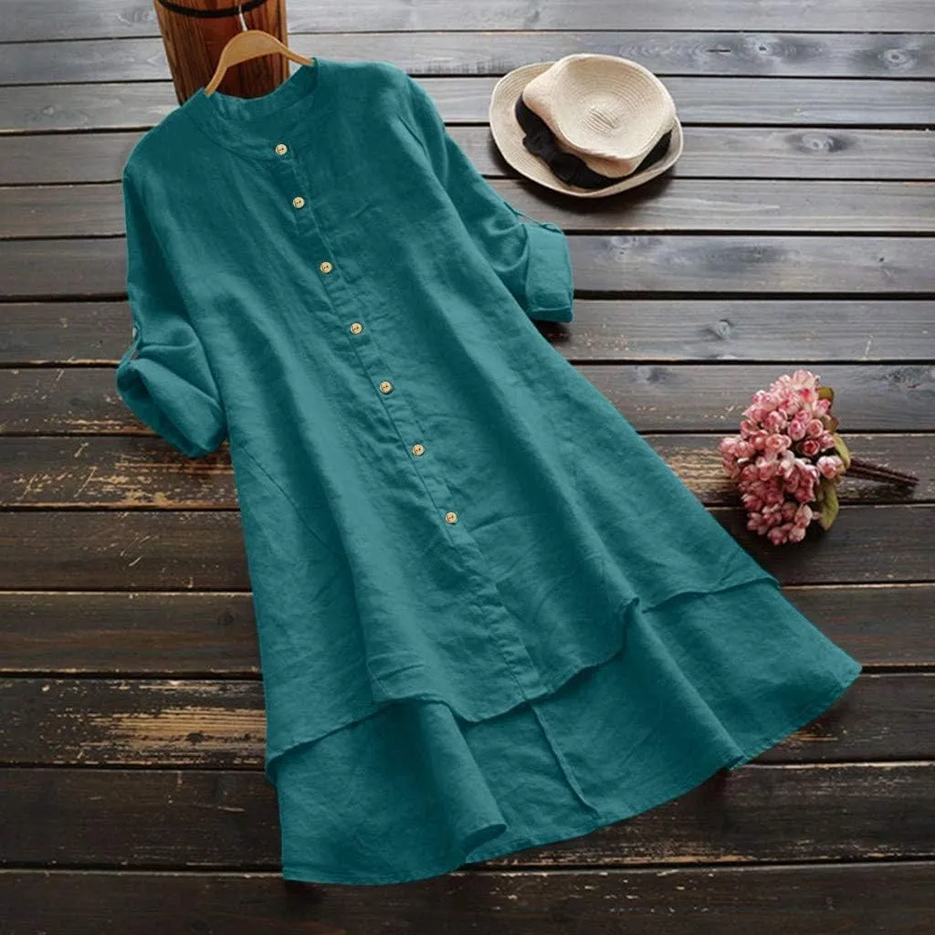 Women's Short Sleeve Linen Shirt Casual Round Neck Oversized T Shirts Plain Loose Fit Summer Tee Shirt