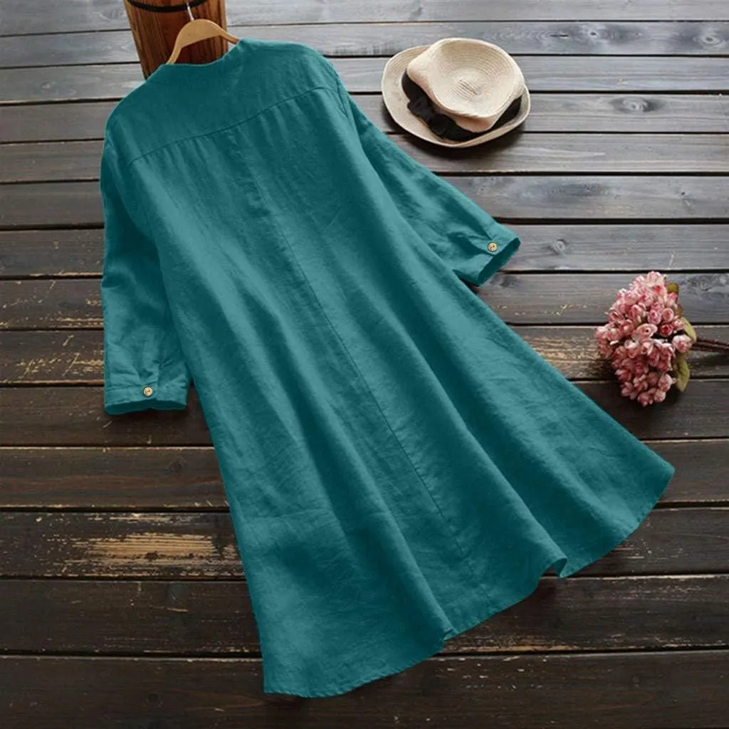Women's Short Sleeve Linen Shirt Casual Round Neck Oversized T Shirts Plain Loose Fit Summer Tee Shirt