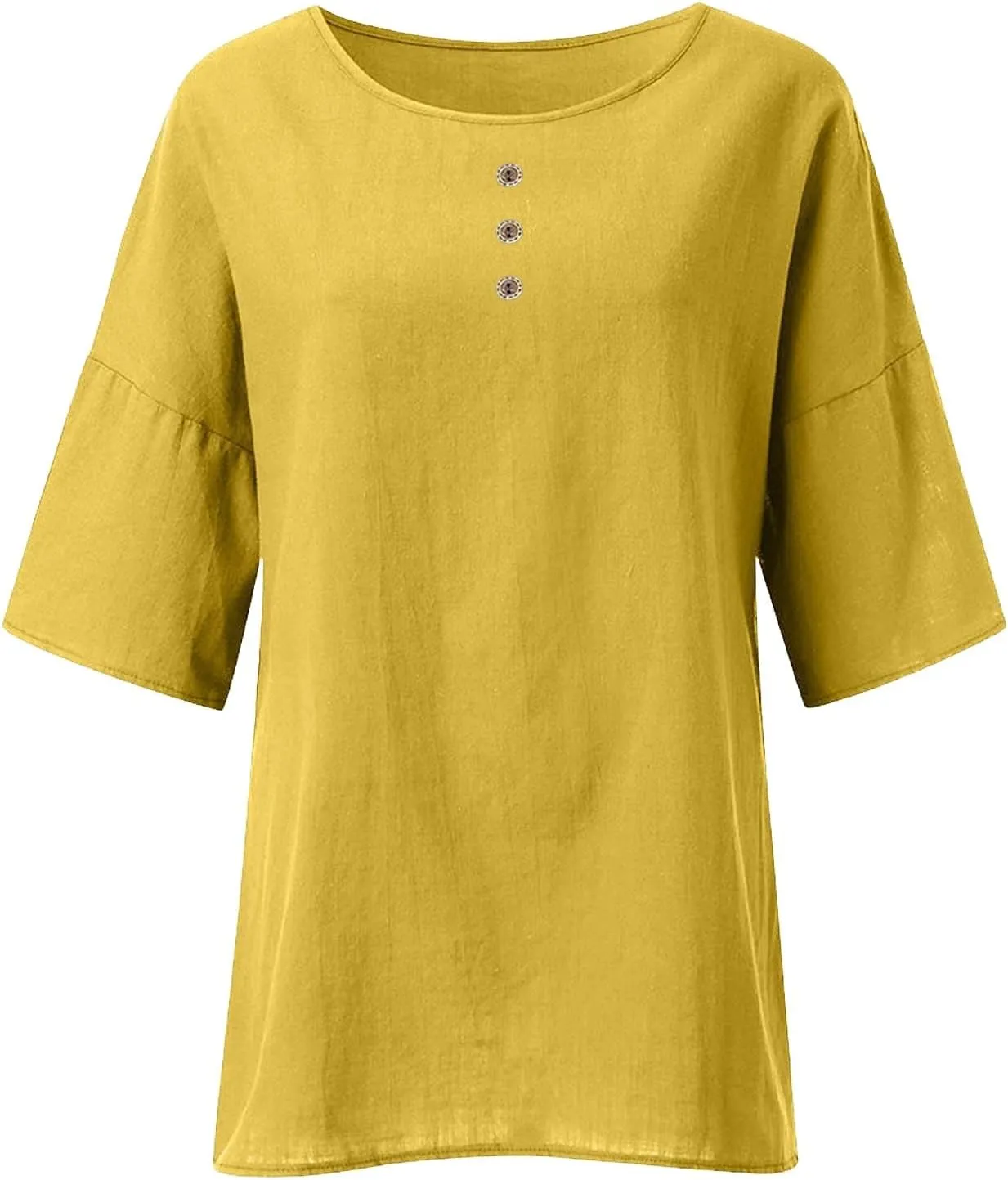 Women's Short Sleeve Linen Shirt Casual V Neck Fashion T Shirts Floral Print Loose Fit Summer Tshirts