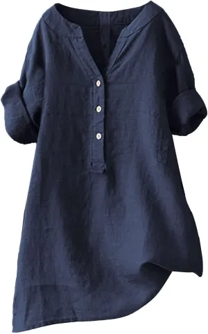Womens Short Sleeve Linen Shirts Casual Crewneck Soft T Shirts Embroidery Loose Fit Summer Tshirt