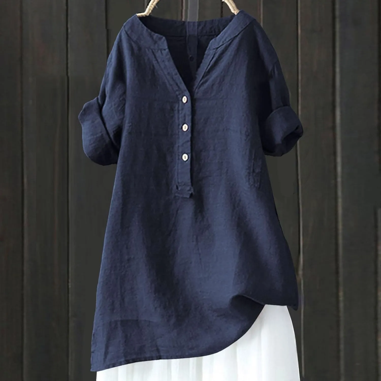 Womens Short Sleeve Linen Shirts Casual Crewneck Soft T Shirts Embroidery Loose Fit Summer Tshirt