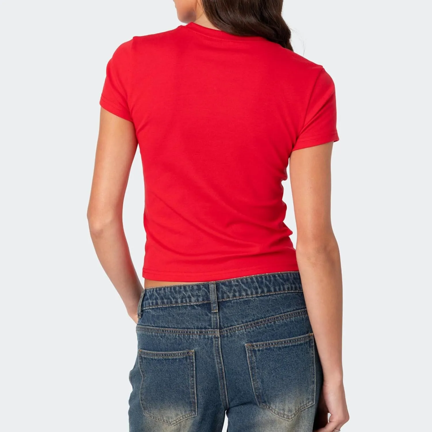 Womens Short Sleeve Y2k Baby Tees Graphic Aesthetic Slim Fit T Shirt Cute Teen Girls Summer Going Out Crop Tops