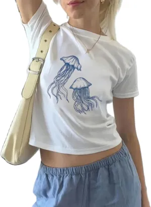 Womens Short Sleeve Y2k Baby Tees Graphic Aesthetic Slim Fit T Shirt Cute Teen Girls Summer Going Out Crop Tops