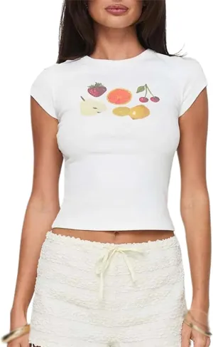 Womens Short Sleeve Y2k Baby Tees Graphic Aesthetic Slim Fit T Shirt Cute Teen Girls Summer Going Out Crop Tops