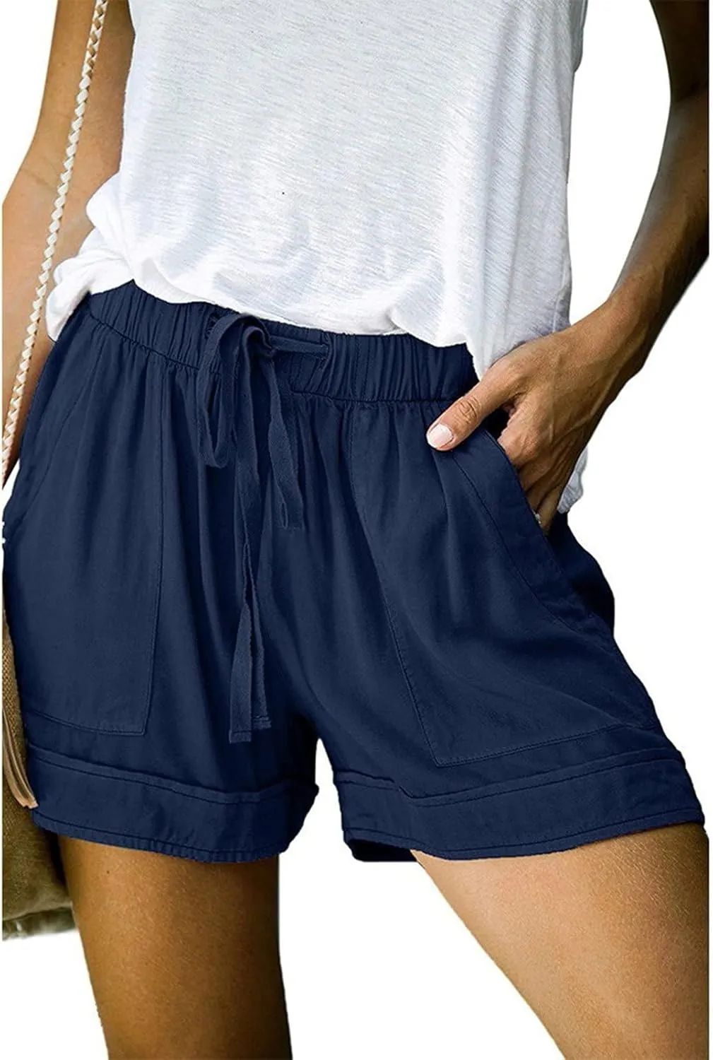 Womens Shorts Casual 2024 Summer Beach Linen Drawstring Shorts with Pockets Loose Vacation Trendy Lounge Shorts