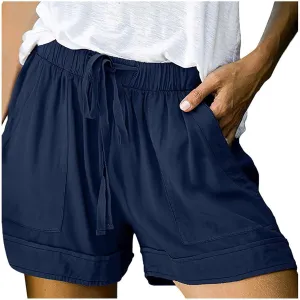 Womens Shorts Casual 2024 Summer Beach Linen Drawstring Shorts with Pockets Loose Vacation Trendy Lounge Shorts
