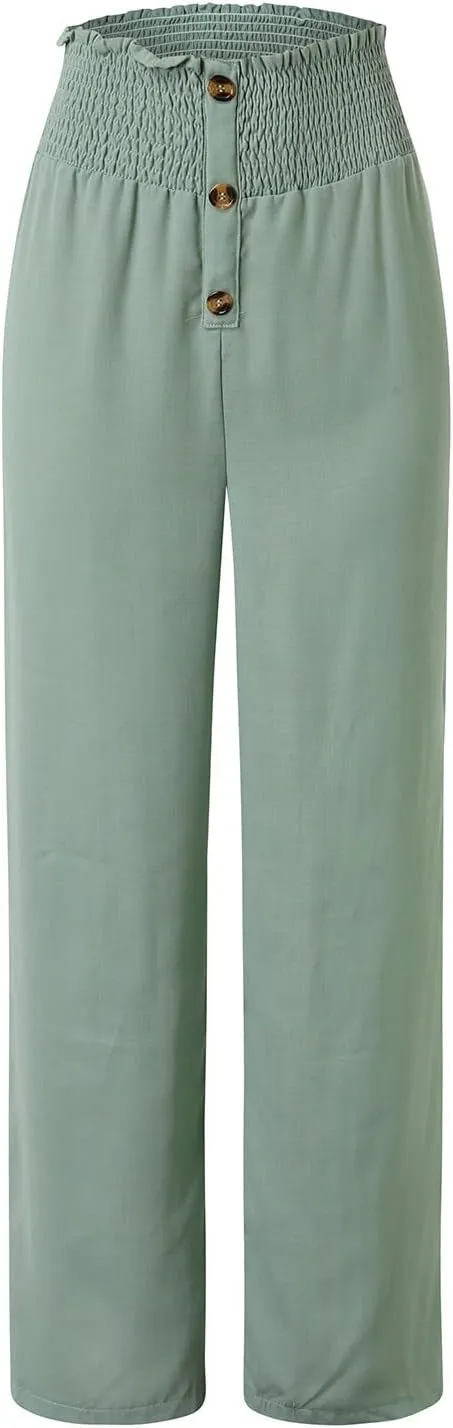 Women's Solid Casual Elastic Belt High Waist Trousers Straight Wide Leg Plus Size Baggy Comfy Soft Pants