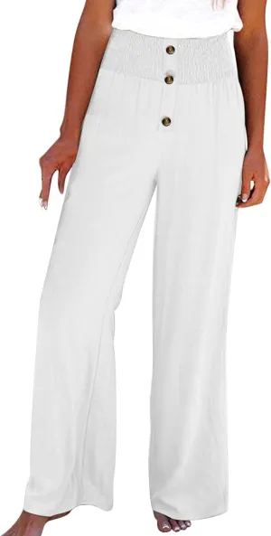 Women's Solid Casual Elastic Belt High Waist Trousers Straight Wide Leg Plus Size Baggy Comfy Soft Pants