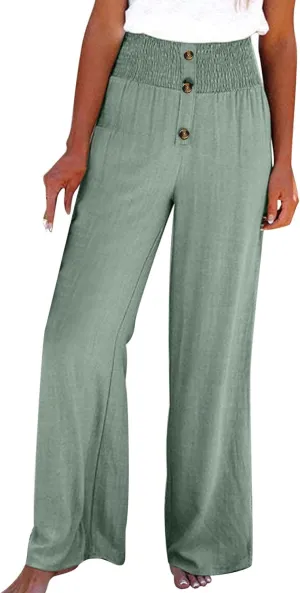 Women's Solid Casual Elastic Belt High Waist Trousers Straight Wide Leg Plus Size Baggy Comfy Soft Pants