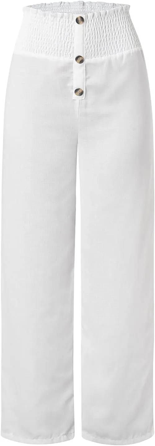 Women's Solid Casual Elastic Belt High Waist Trousers Straight Wide Leg Plus Size Baggy Comfy Soft Pants