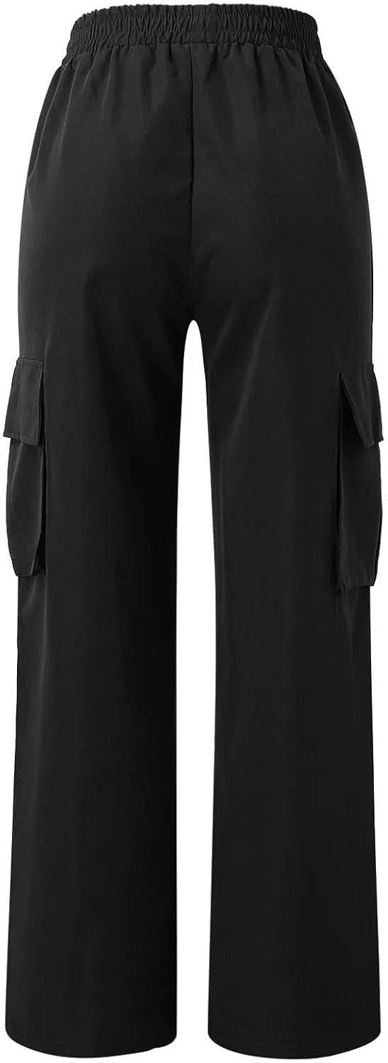 Women's Street Style High Waisted Pocket Wide Leg Work Dressy Casual Loose Fit