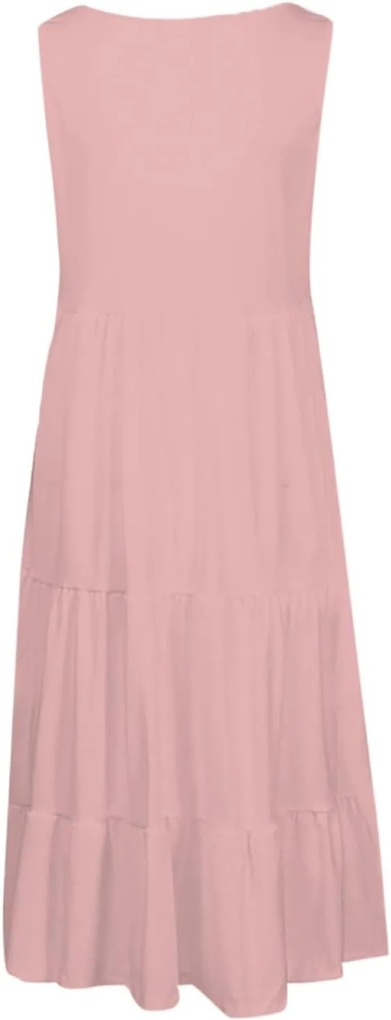 Women's Summer Boho Beach Dresses 2025 Sleeveless Sundress Crew Neck Casual Flowy A-Line Dresses
